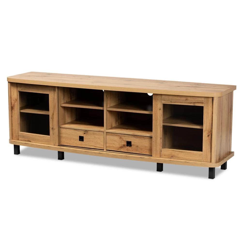 Walda 70.2 in. Oak Brown and Black TV Stand Fits TV's up to 78 in. by Baxton Studio - Image 2