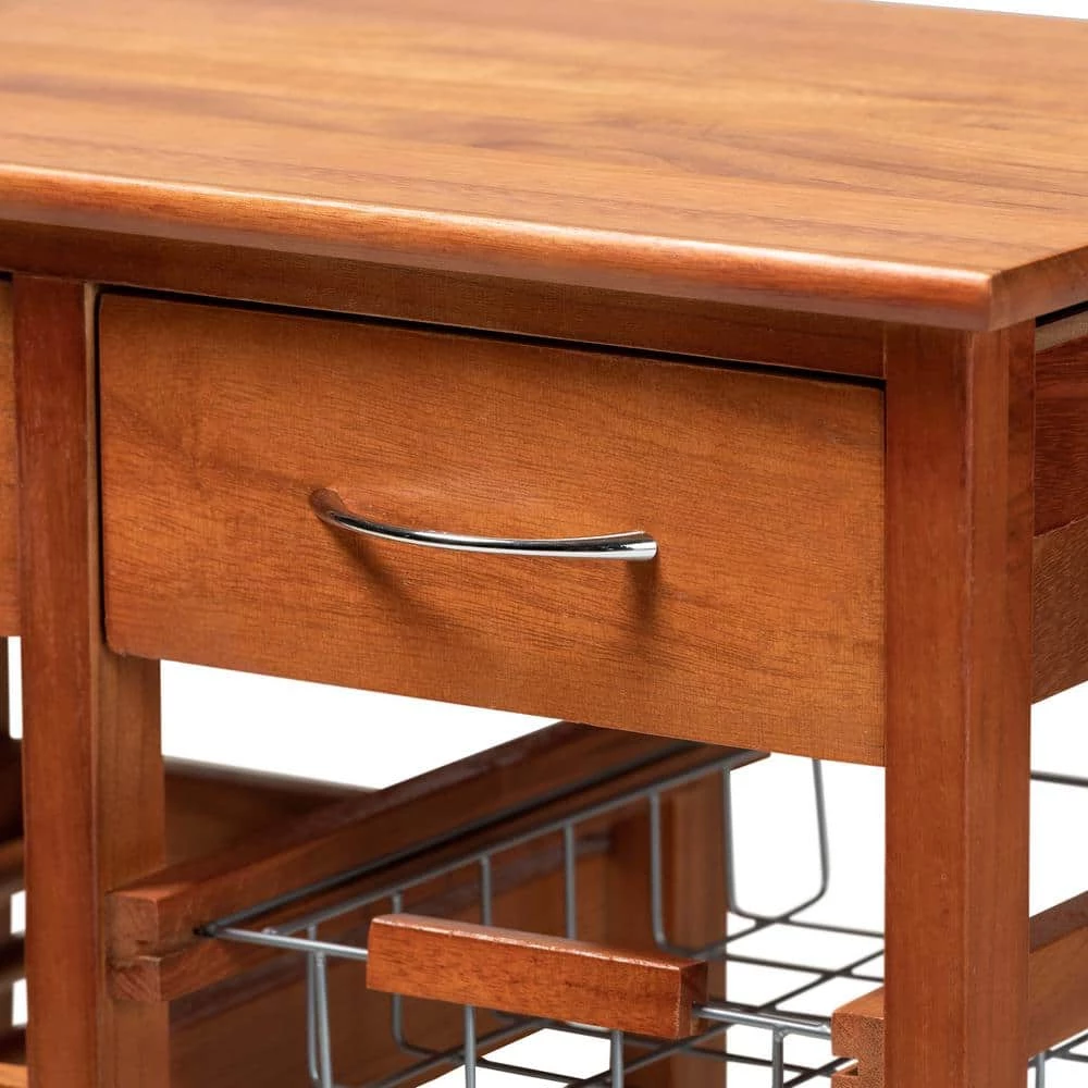 Crayton Oak Brown and Silver Kitchen Cart by Baxton Studio - Image 6