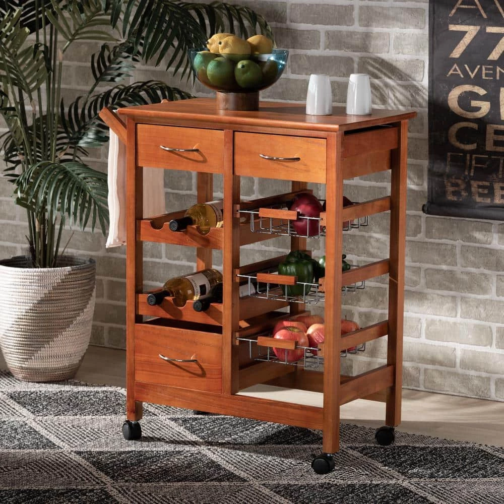 Crayton Oak Brown and Silver Kitchen Cart by Baxton Studio - Image 10
