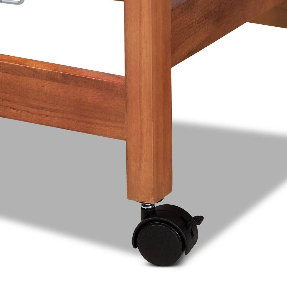 Crayton Oak Brown and Silver Kitchen Cart by Baxton Studio - Image 7