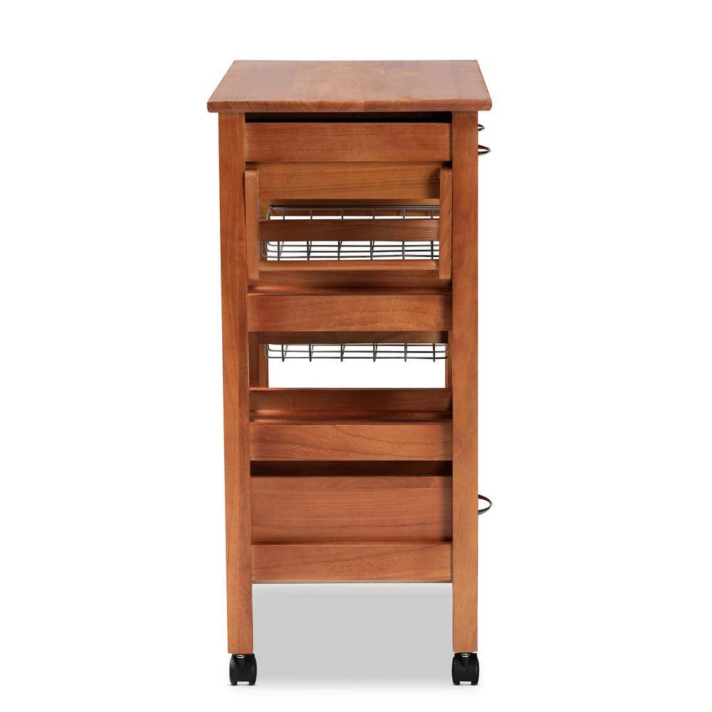 Crayton Oak Brown and Silver Kitchen Cart by Baxton Studio - Image 5