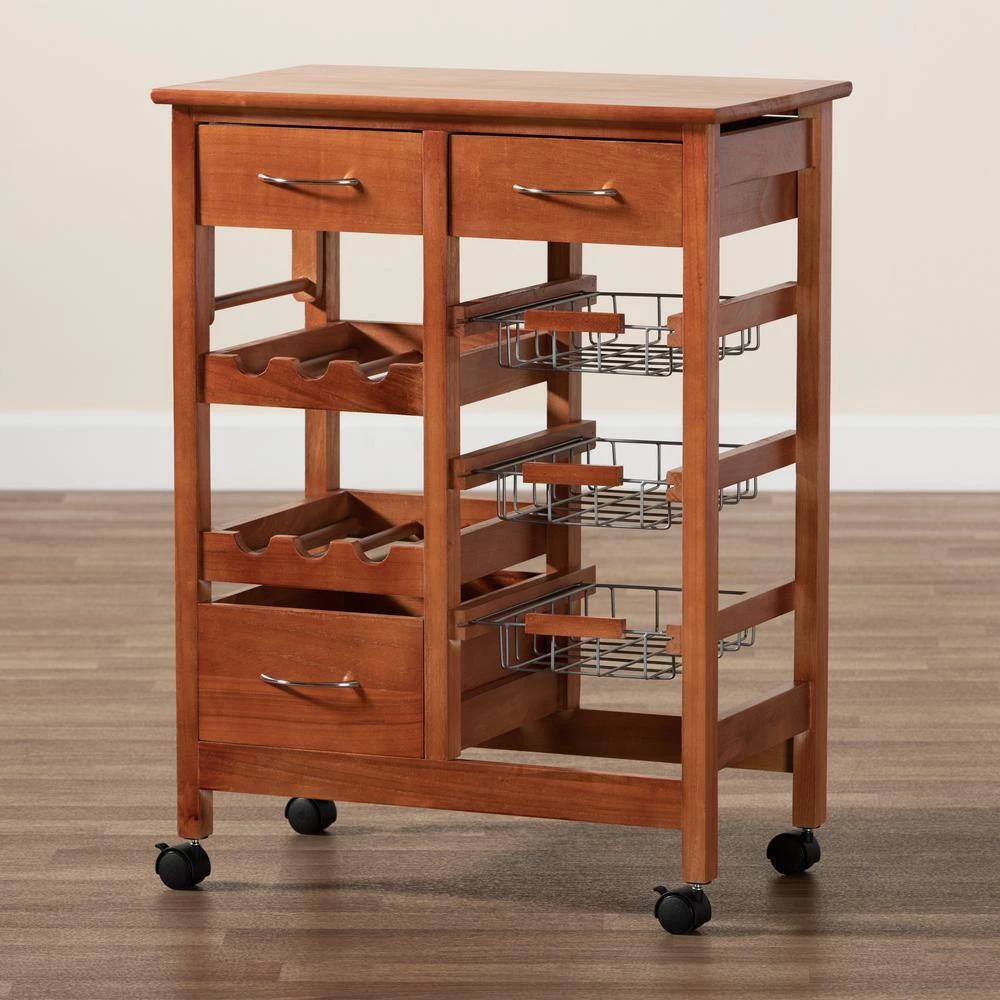 Crayton Oak Brown and Silver Kitchen Cart by Baxton Studio - Image 8