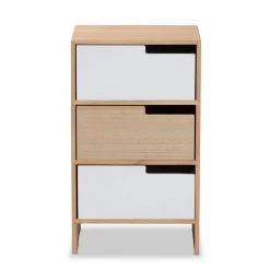 Eben Oak Brown and White Storage Cabinet with 3-Drawers by Baxton Studio