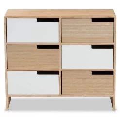 Eben Oak Brown and White Storage Cabinet with 6-Drawers by Baxton Studio