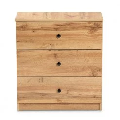 Decon 3-Drawer Oak Brown Chest of Drawers 25.6 in. H x 23.6 in. W x 12.6 in. D by Baxton Studio