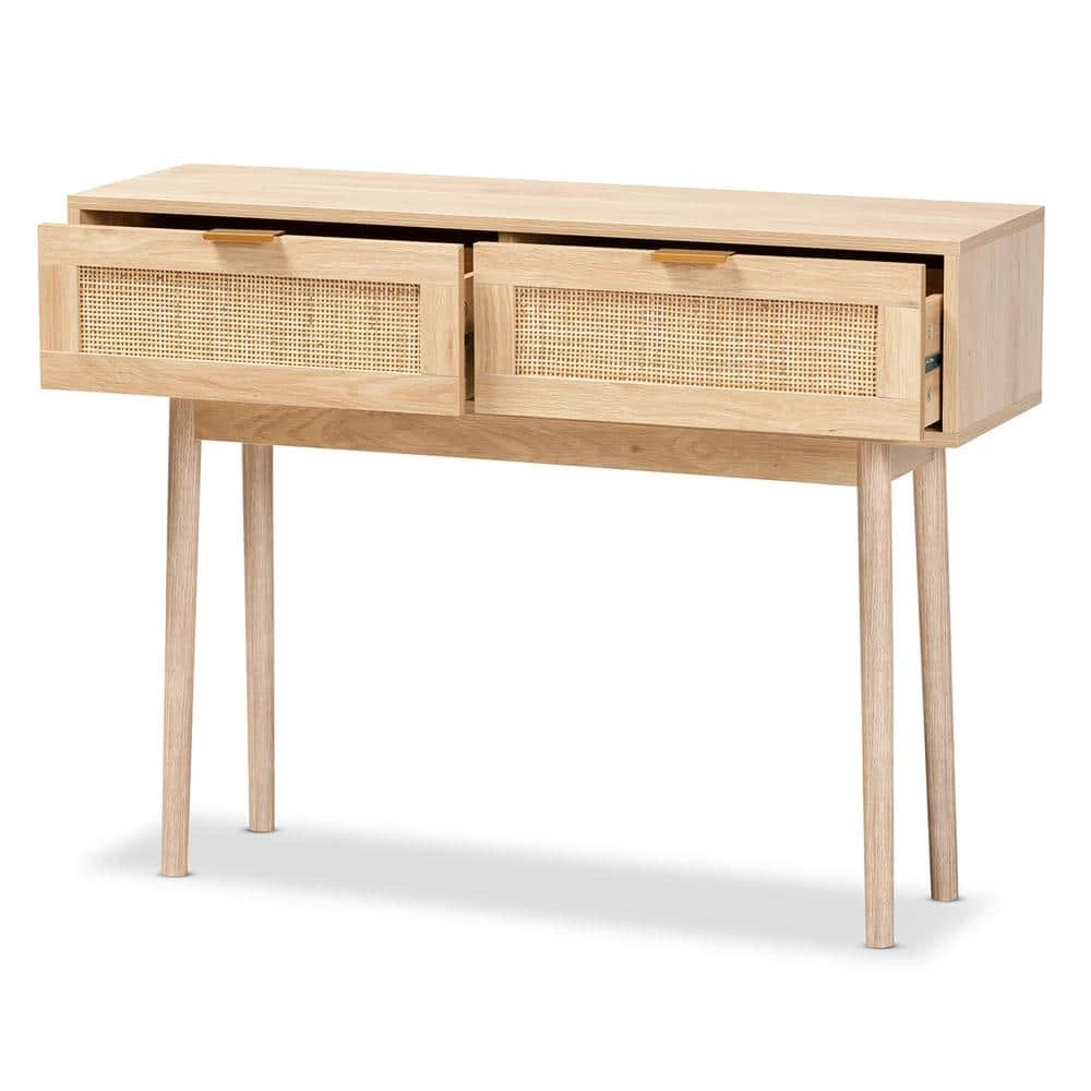 Baird 39.4 in. Oak Brown Rectangle Wood Console Table by Baxton Studio - Image 3