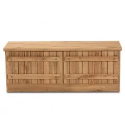 Oswald Oak Brown Storage Bench 18.5 in. H x 47.2 in. W x 15.7 in. D by Baxton Studio