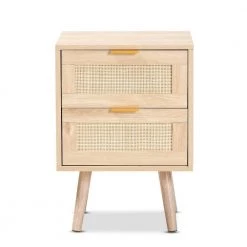 Baird 2-Drawer Oak Brown Nightstand 21.7 in. H x 15.7 in. W x 15.7 in. D by Baxton Studio