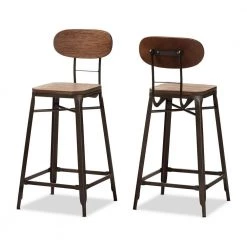 Varek 32 in. Oak Brown and Rust Counter Stool (Set of 2) by Baxton Studio