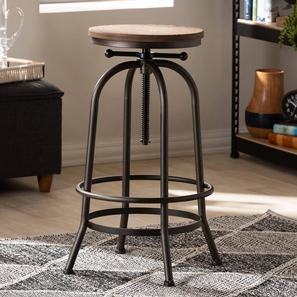 Aline 28 in. Oak Brown and Rust Bar Stool by Baxton Studio - Image 8