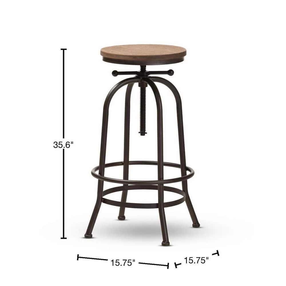Aline 28 in. Oak Brown and Rust Bar Stool by Baxton Studio - Image 3