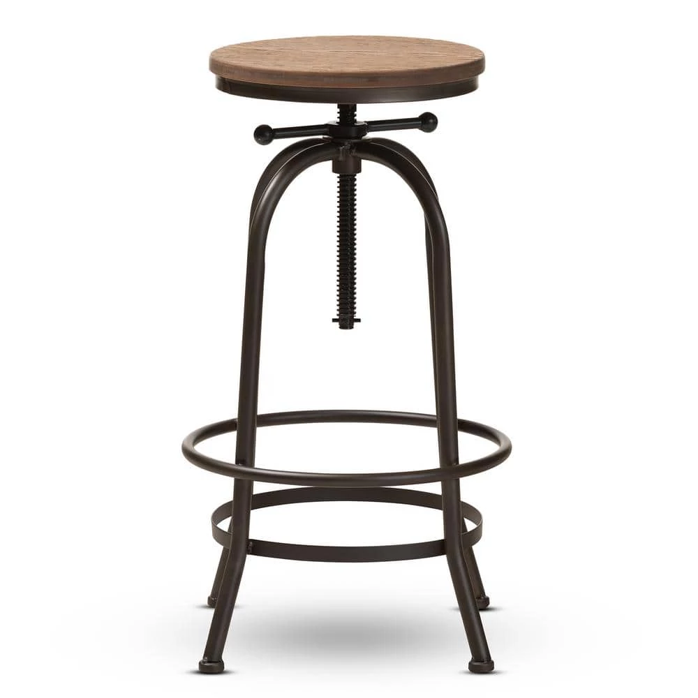 Aline 28 in. Oak Brown and Rust Bar Stool by Baxton Studio - Image 4