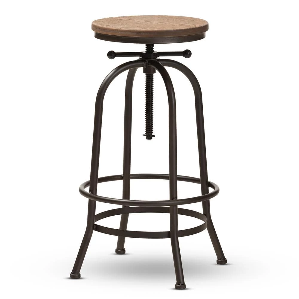 Aline 28 in. Oak Brown and Rust Bar Stool by Baxton Studio
