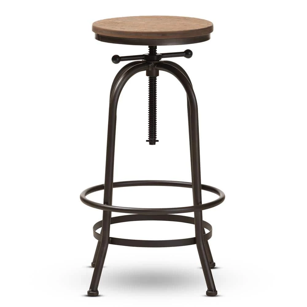 Aline 28 in. Oak Brown and Rust Bar Stool by Baxton Studio - Image 2