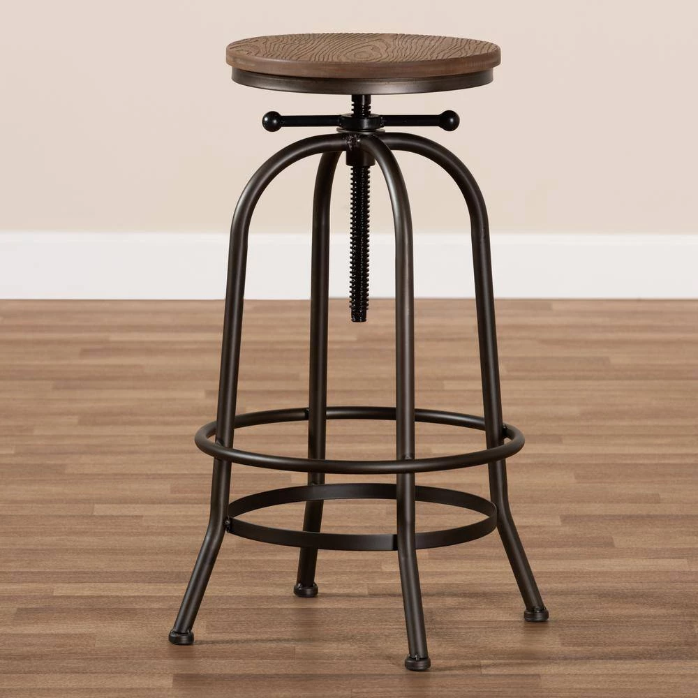 Aline 28 in. Oak Brown and Rust Bar Stool by Baxton Studio - Image 7