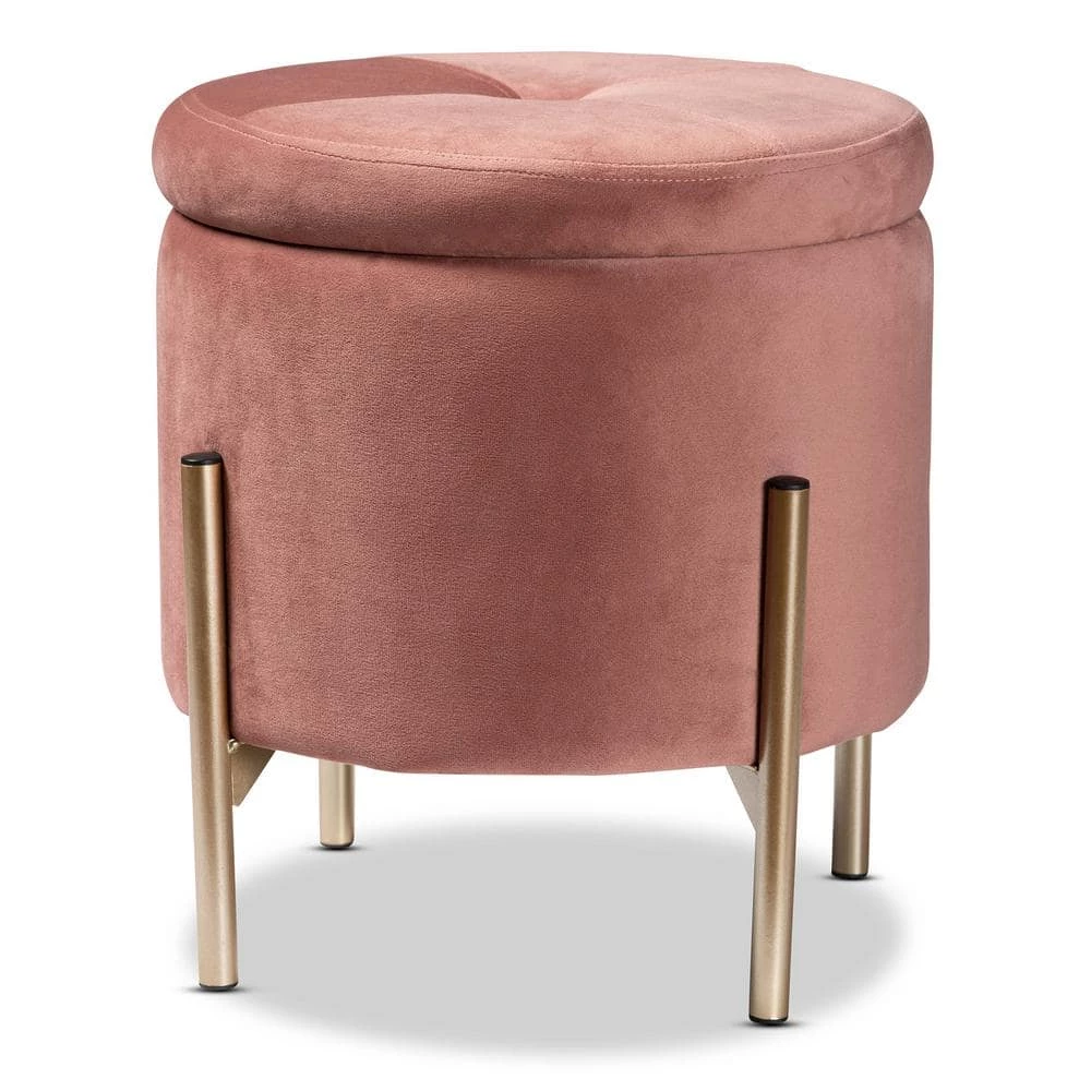 Malina Pink and Gold Storage Ottoman by Baxton Studio