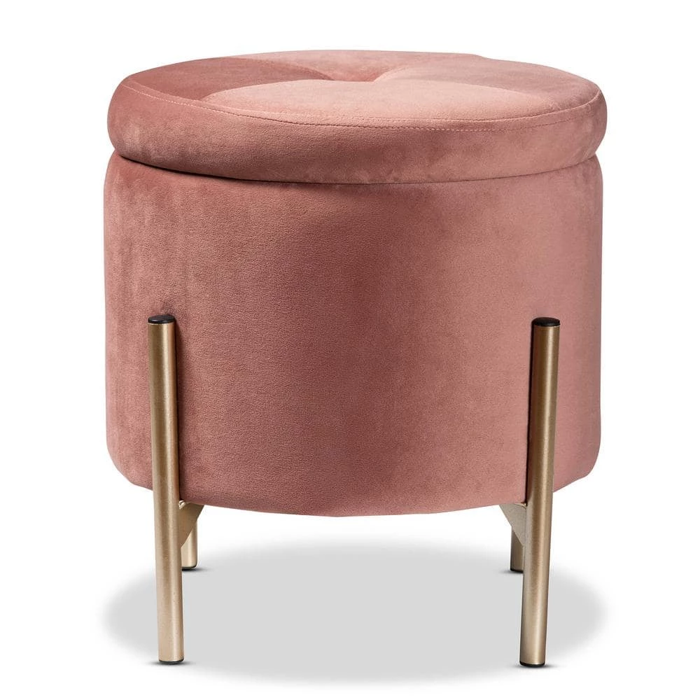 Malina Pink and Gold Storage Ottoman by Baxton Studio - Image 2