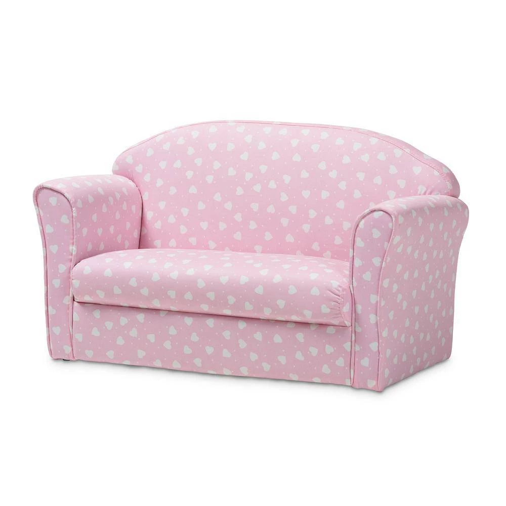 Erica 30.3 in. Pink/White Heart Print Polyester 2-Seater Cabriole Sofa with Flared Arms by Baxton Studio - Image 3