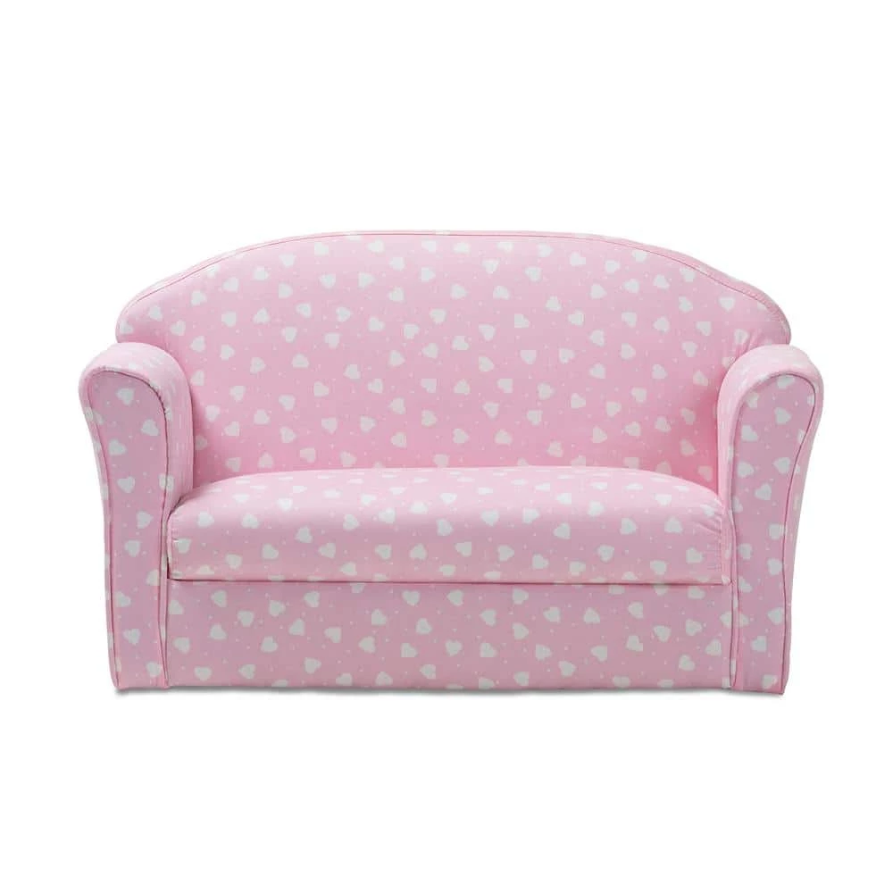 Erica 30.3 in. Pink/White Heart Print Polyester 2-Seater Cabriole Sofa with Flared Arms by Baxton Studio