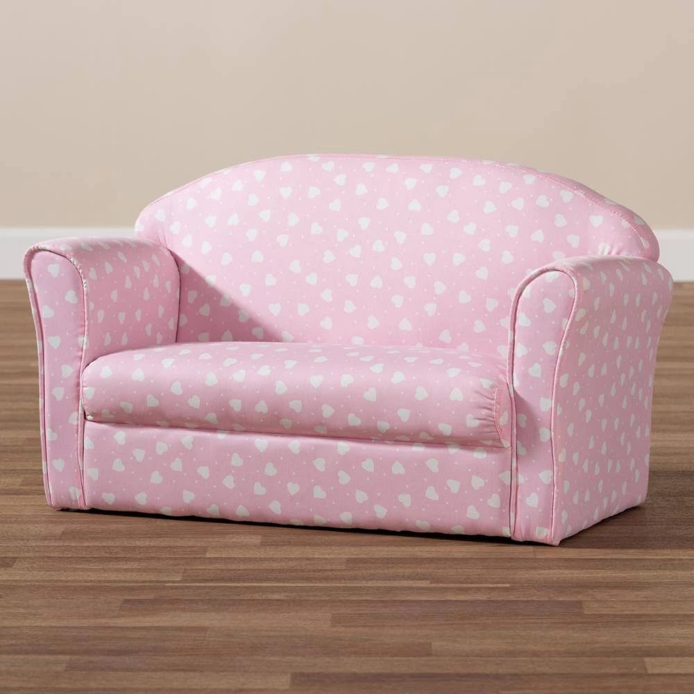 Erica 30.3 in. Pink/White Heart Print Polyester 2-Seater Cabriole Sofa with Flared Arms by Baxton Studio - Image 7
