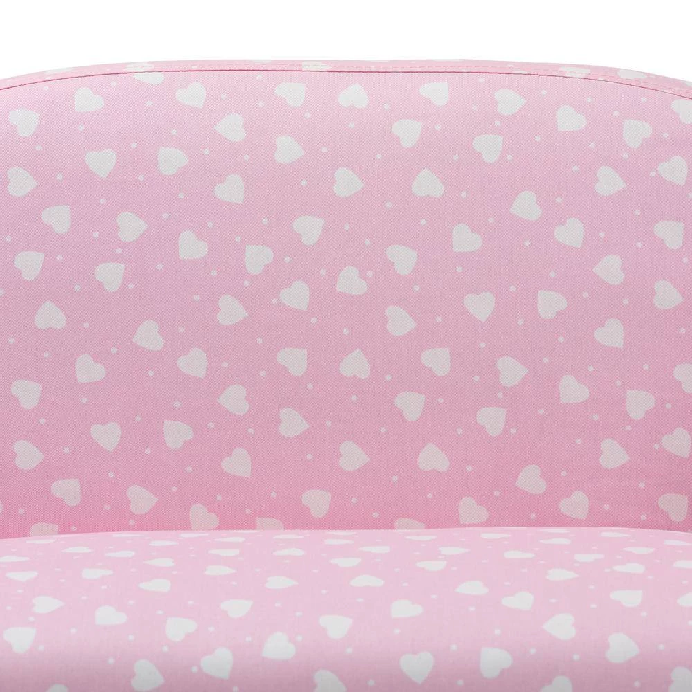Erica 30.3 in. Pink/White Heart Print Polyester 2-Seater Cabriole Sofa with Flared Arms by Baxton Studio - Image 6