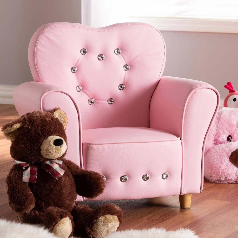 Mabel Pink Faux Leather Kids Armchair by Baxton Studio - Image 3