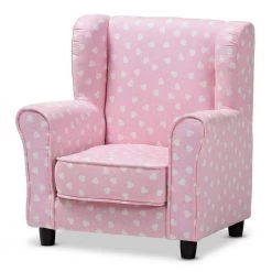 Selina Pink and White Heart Patterned Fabric Kids Armchair by Baxton Studio