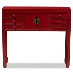 Melodie 38 in. Red Standard Rectangle Wood Console Table with Drawers by Baxton Studio