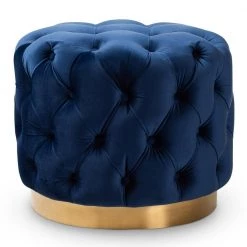 Valeria Royal Blue and Gold Ottoman by Baxton Studio