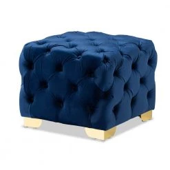 Avara Royal Blue and Gold Ottoman by Baxton Studio