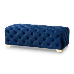 Avara Royal Blue and Gold Bench Ottoman by Baxton Studio