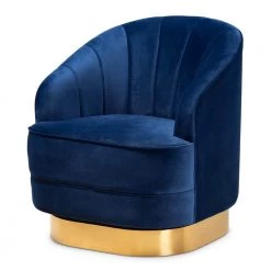 Fiore Royal Blue Velvet Swivel Accent Chair by Baxton Studio