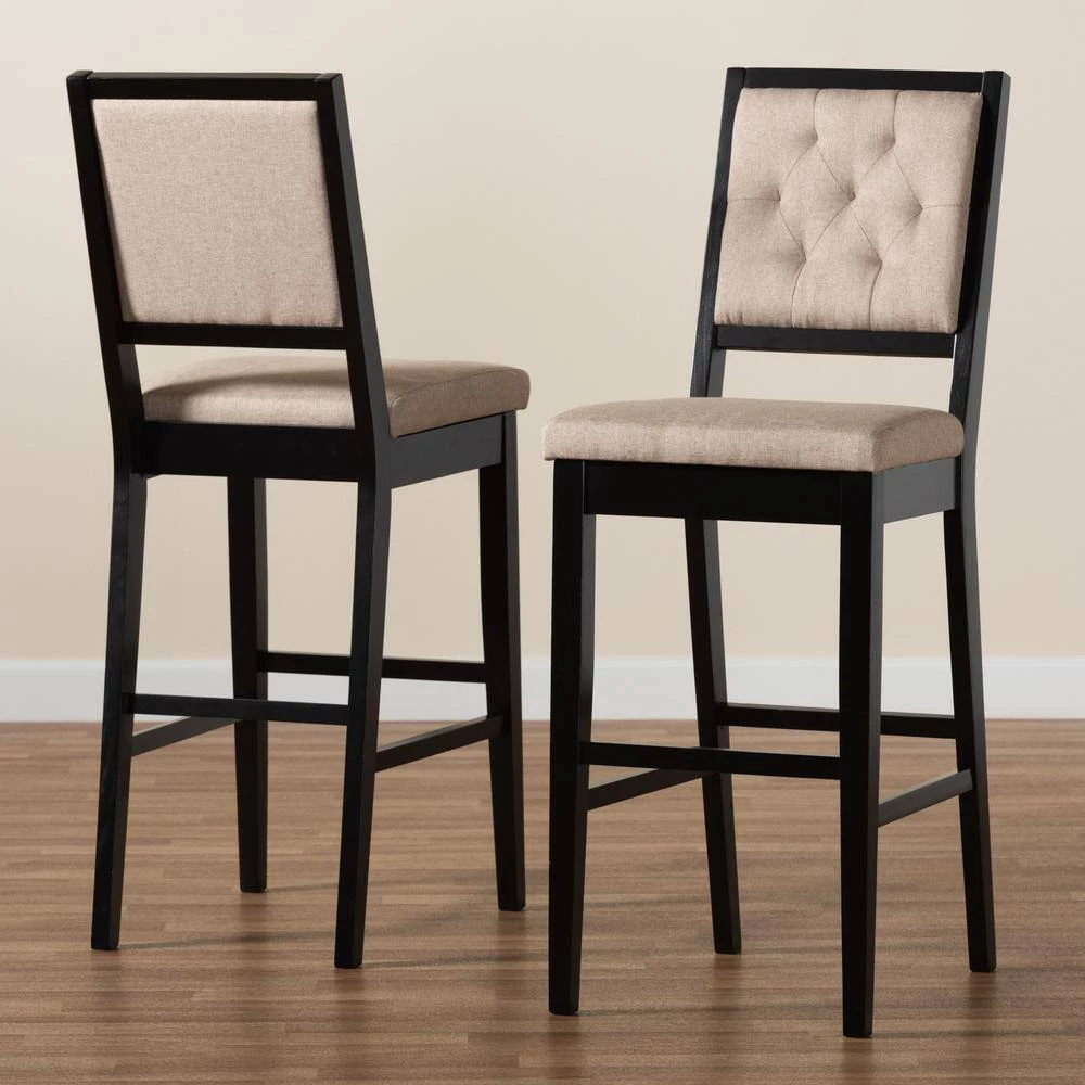 Gideon 47.8 in. Sand and Dark Brown Low Back Wood Bar Height Bar Stool (Set of 2) by Baxton Studio - Image 6