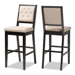 Gideon 47.8 in. Sand and Dark Brown Low Back Wood Bar Height Bar Stool (Set of 2) by Baxton Studio