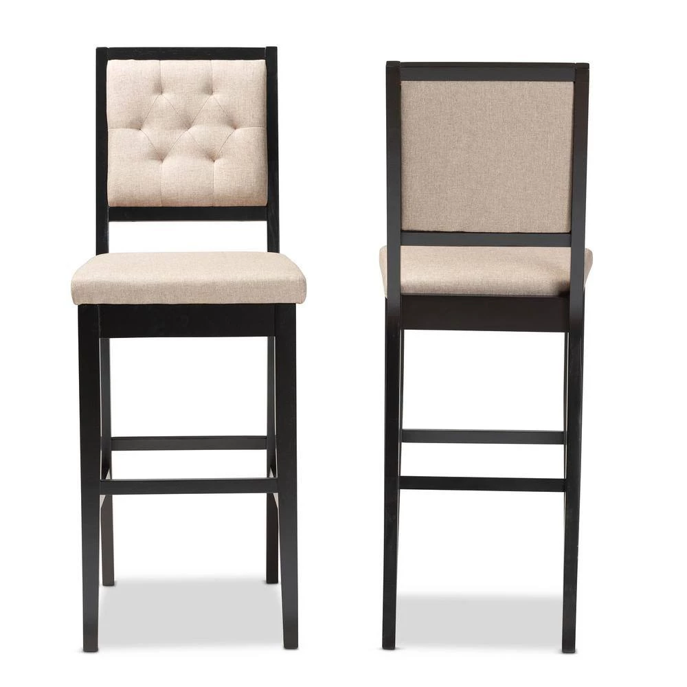 Gideon 47.8 in. Sand and Dark Brown Low Back Wood Bar Height Bar Stool (Set of 2) by Baxton Studio - Image 3