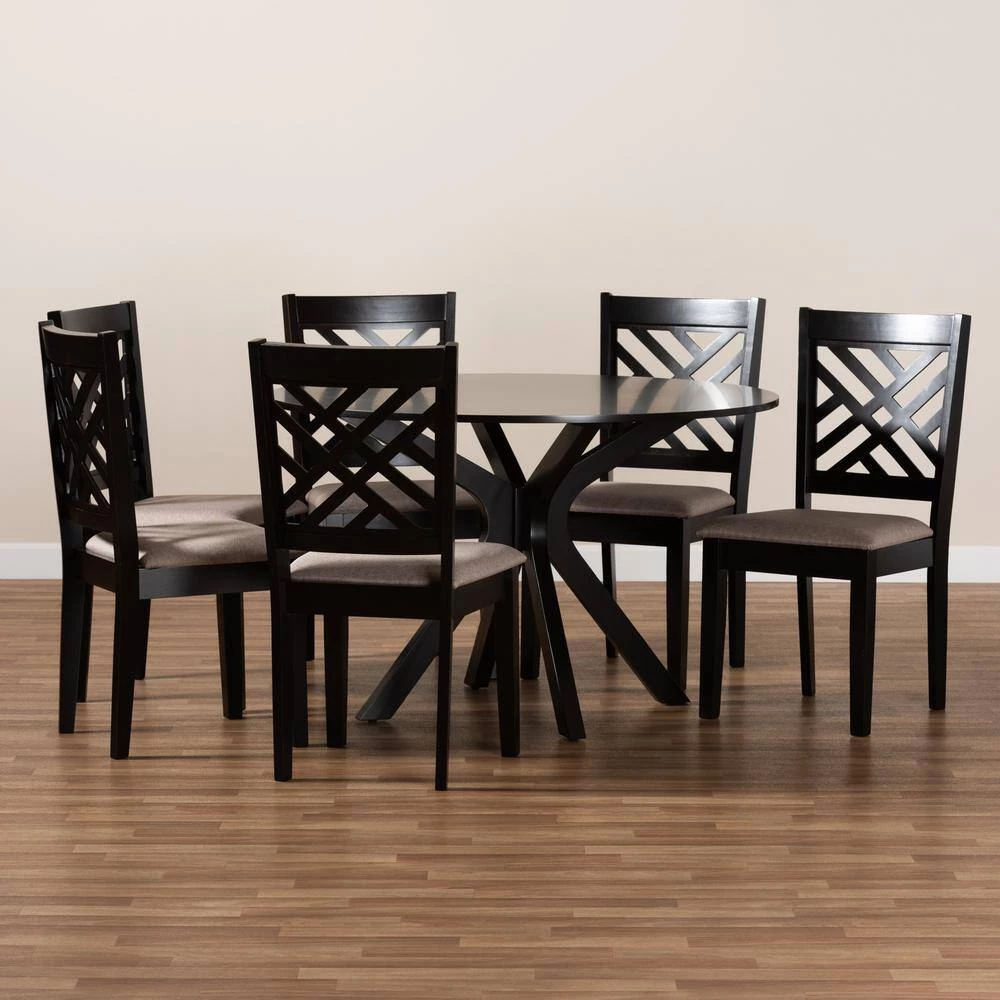 Norah 7-Piece Sand and dark brown Dining Set by Baxton Studio - Image 6