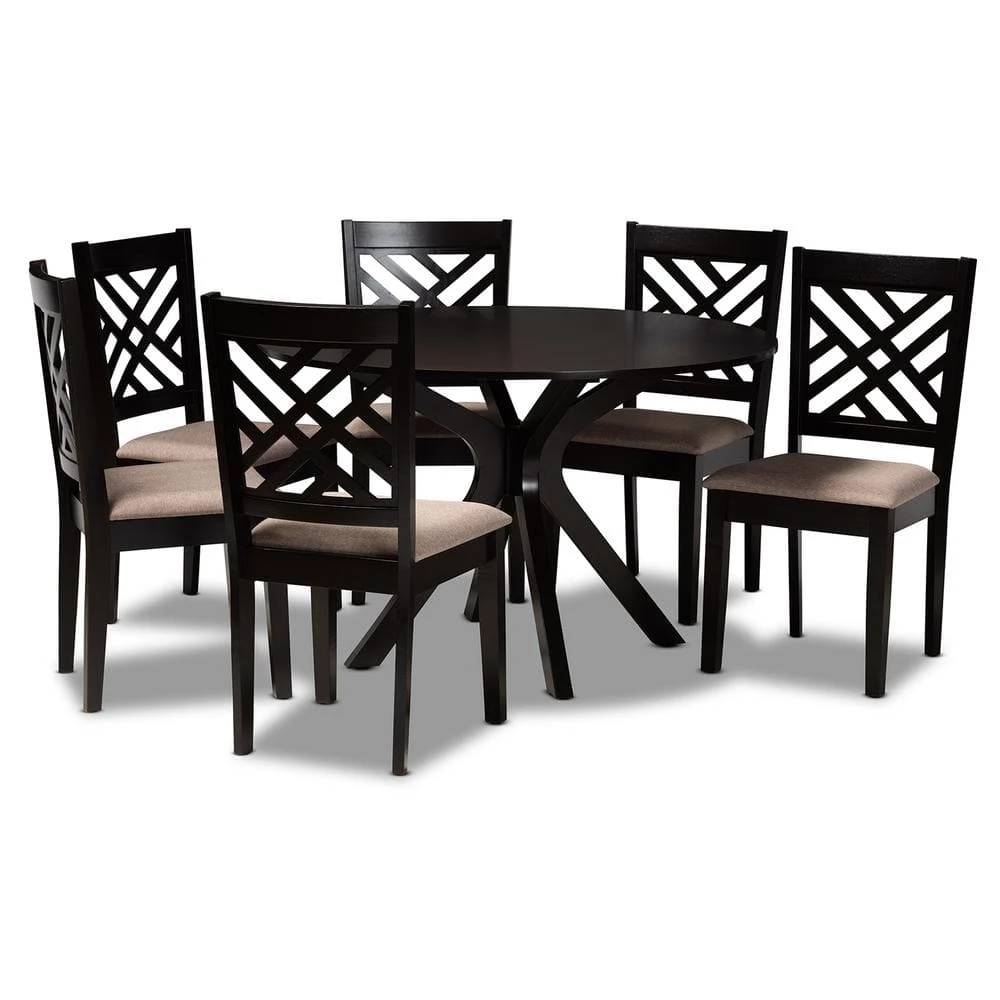 Norah 7-Piece Sand and dark brown Dining Set by Baxton Studio