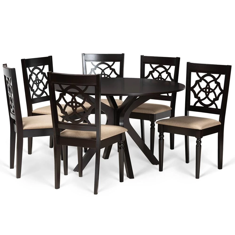 Sadie 7-Piece Sand and Dark Brown Dining Set by Baxton Studio