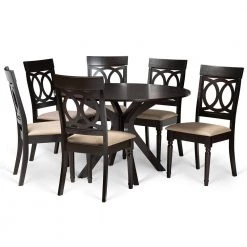 Jessie 7-Piece Sand and Dark Brown Dining Set by Baxton Studio