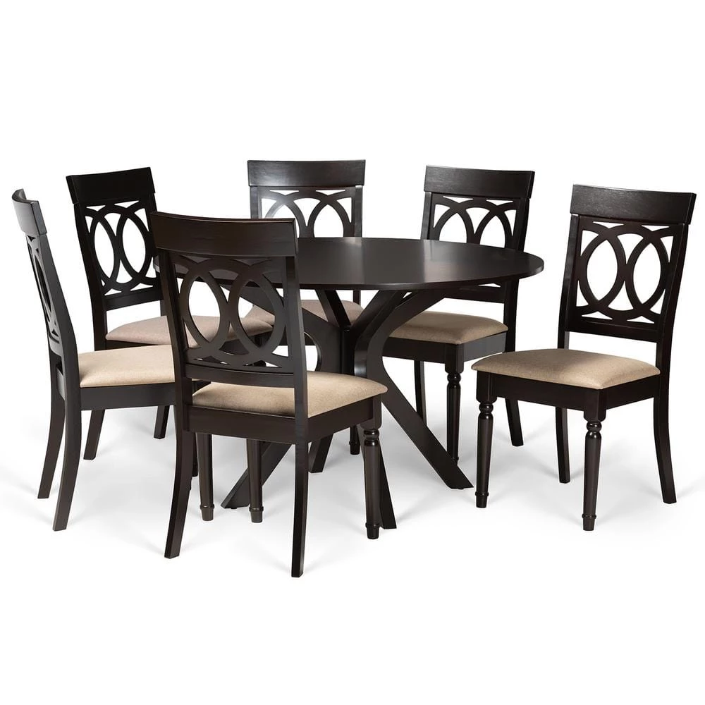 Jessie 7-Piece Sand and Dark Brown Dining Set by Baxton Studio