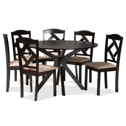 Carlin 7-Piece Wood Top Sand and Dark Brown Dining Set by Baxton Studio