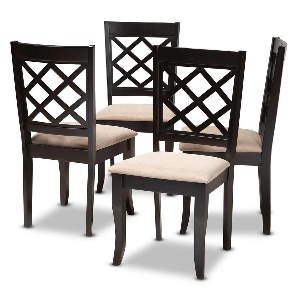Verner Sand and Espresso Fabric Dining Chair (Set of 4) by Baxton Studio