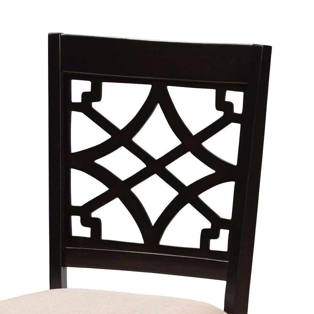 Mael Sand and Espresso Fabric Dining Chair (Set of 4) by Baxton Studio - Image 6