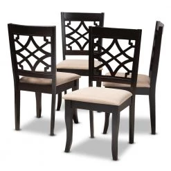 Mael Sand and Espresso Fabric Dining Chair (Set of 4) by Baxton Studio