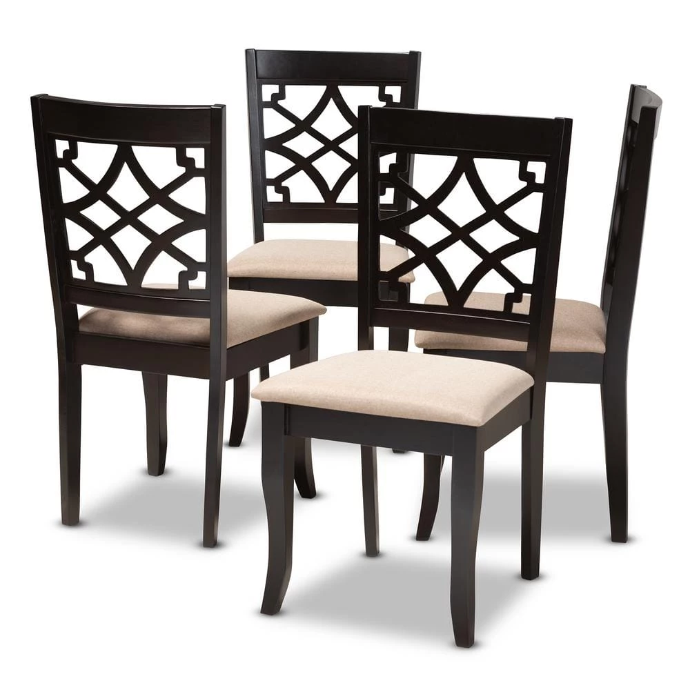 Mael Sand and Espresso Fabric Dining Chair (Set of 4) by Baxton Studio