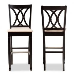 28.3 in. Calista Sand and Espresso Brown Bar Stool (Set of 2) by Baxton Studio
