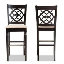 28.3 in. Alexandra Sand and Espresso Brown Bar Stool (Set of 2) by Baxton Studio