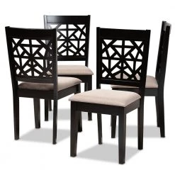 Jackson Sand and Espresso Brown Fabric Dining Chair (Set of 4) by Baxton Studio
