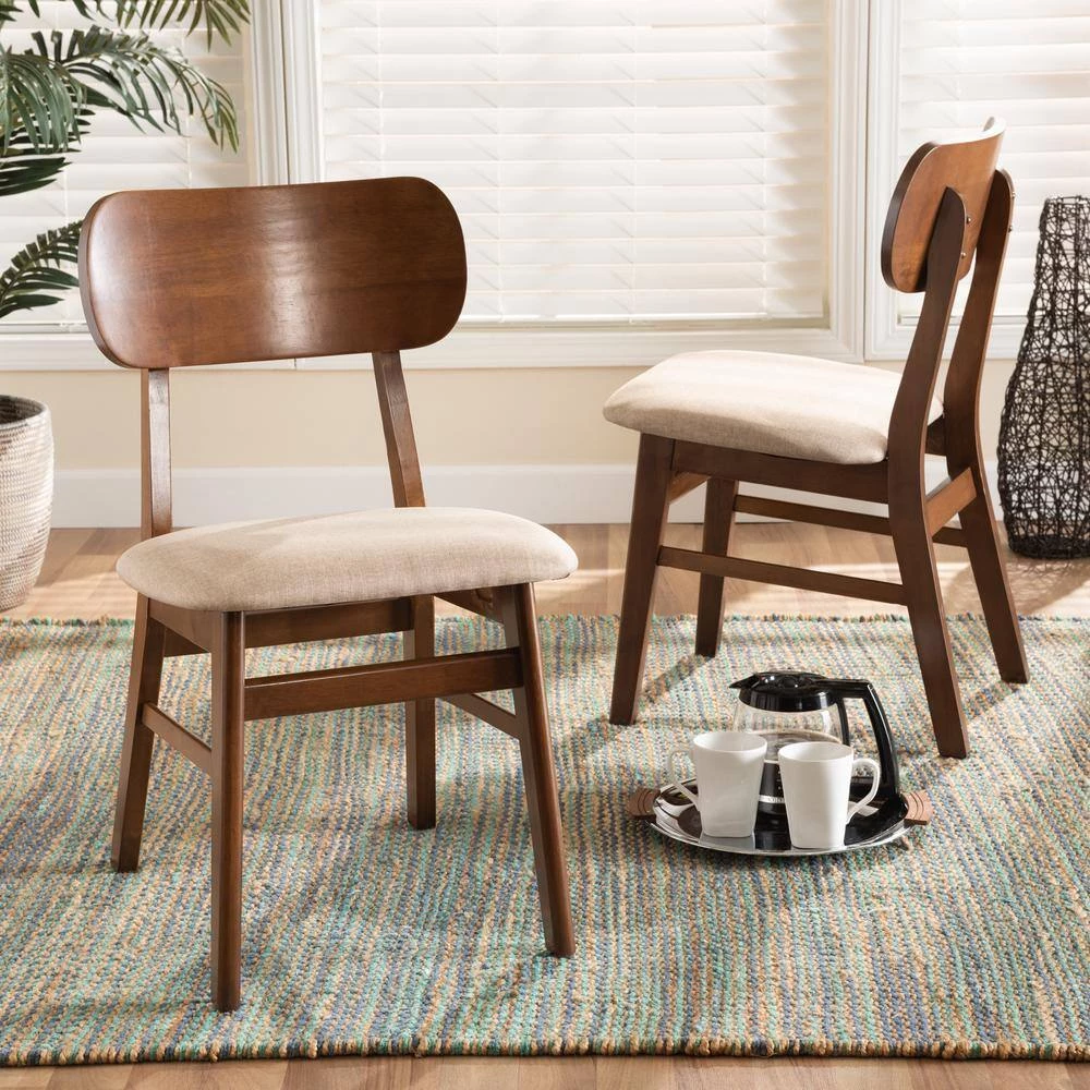 Euclid Sand and Walnut Brown Dining Chair (Set of 2) by Baxton Studio - Image 7