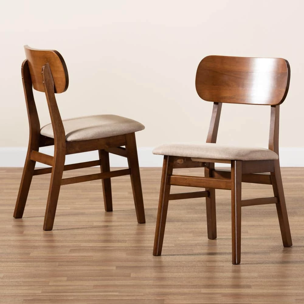 Euclid Sand and Walnut Brown Dining Chair (Set of 2) by Baxton Studio - Image 6